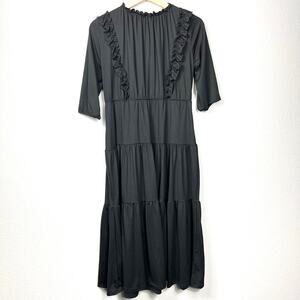 Velvet Torch Black Midi Dress Size Large Tiered Ruffles Whimsigoth Prairie NWOT